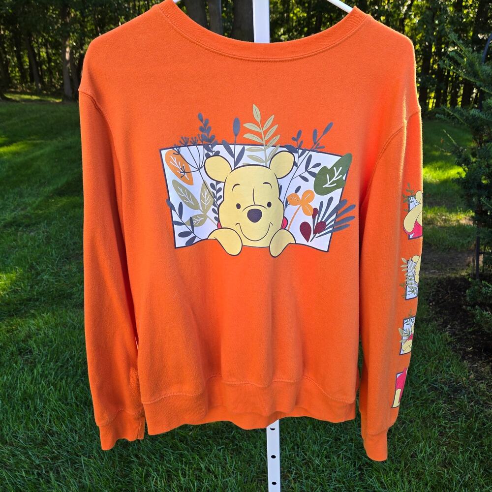 Disney Women's Winnie the Pooh Orange Autumn Sweatshirt Graphic Sleeve sz Large